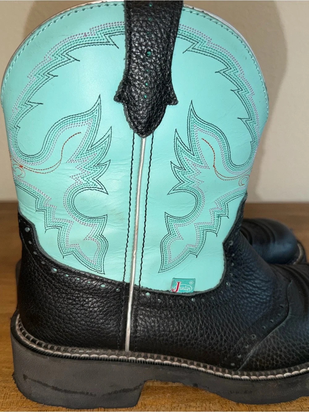 Justin Boots Black and Turquoise Western Boot